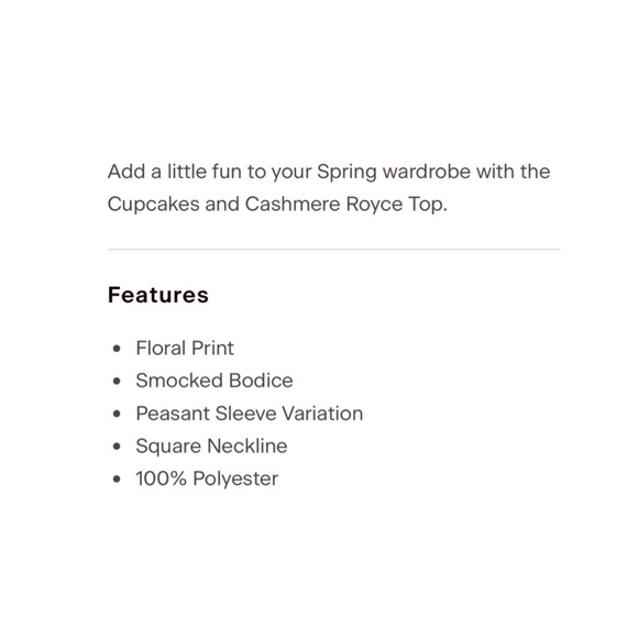 Cupcakes and Cashmere Smocked Royce Top EUC - Picture 8 of 8